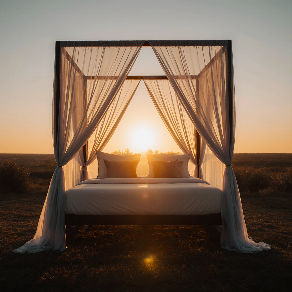sunset decor bedroom with canopy bed