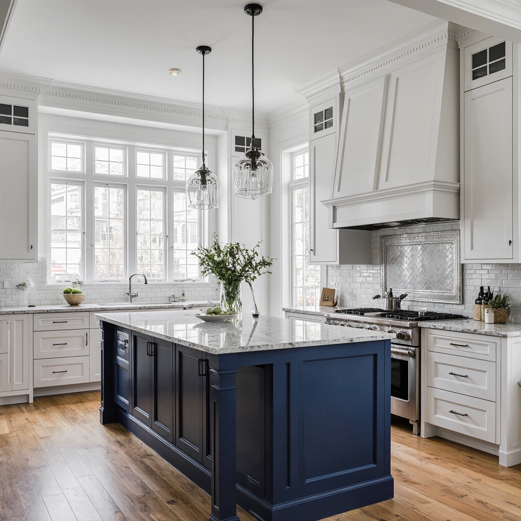 blue white kitchen
